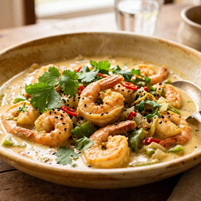 Gambas au curry de coco