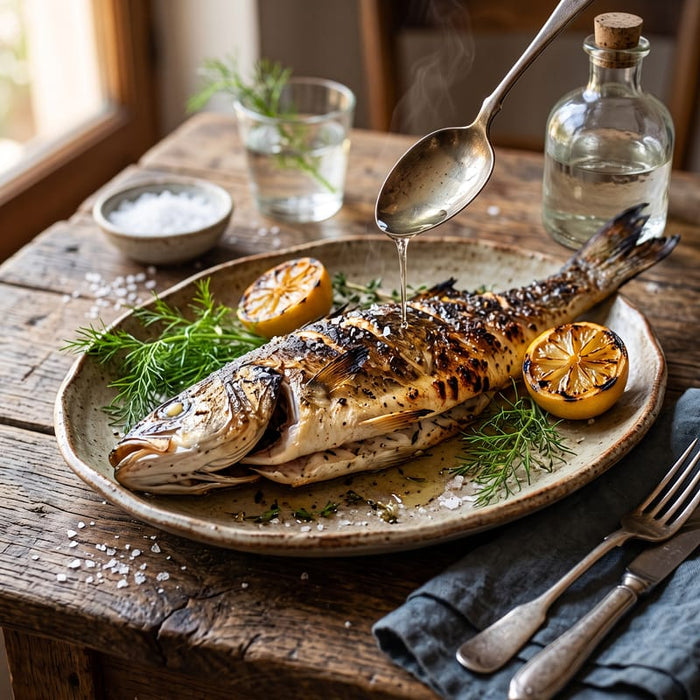 Sur un poisson grillé