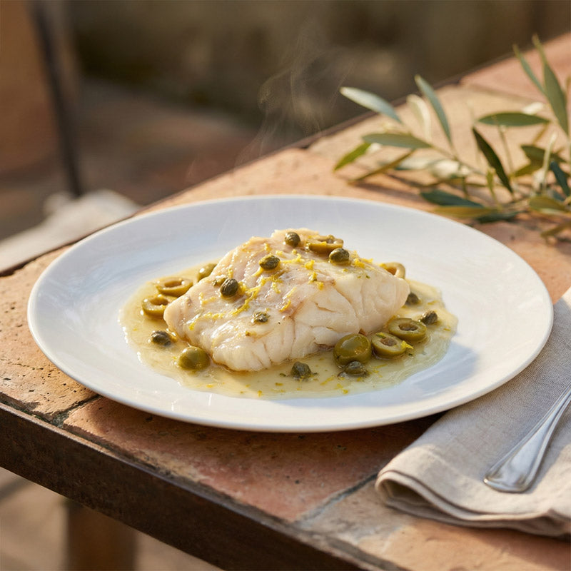 Cabillaud aux olives et au vin blanc