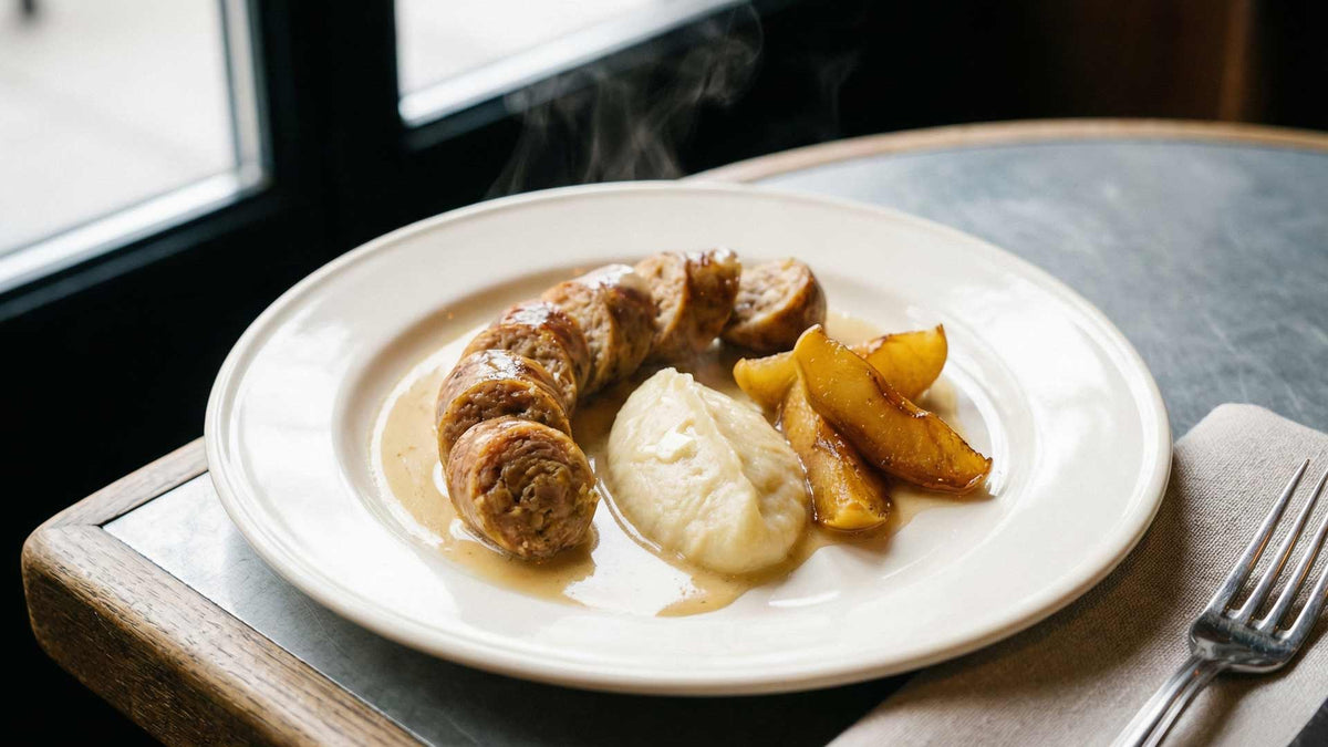 Andouilettes au vin blanc à la purée d'oignons