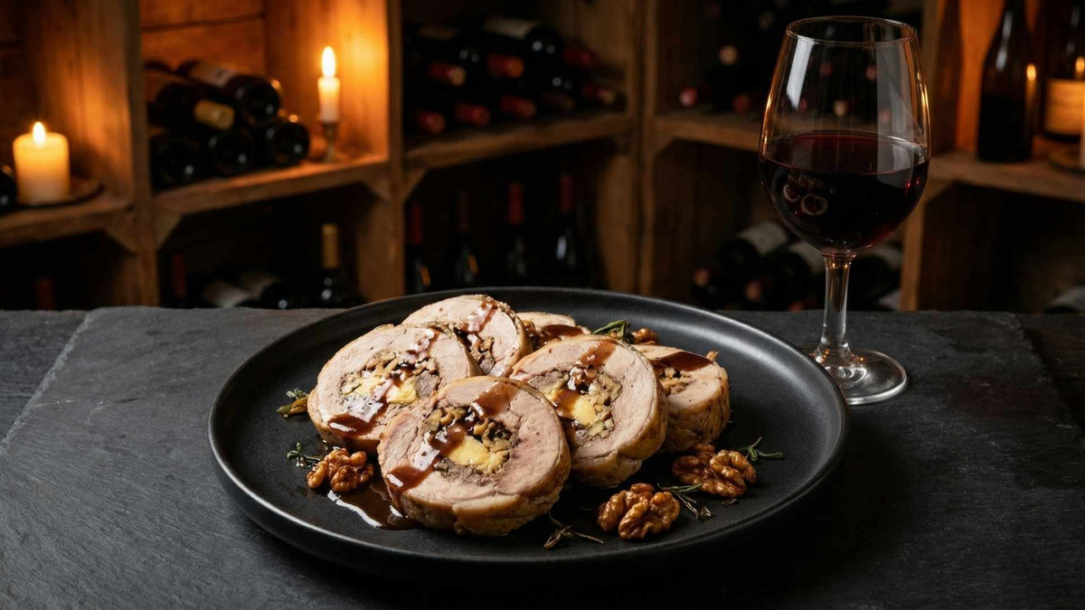 Ballotine de pintade fermière farcie au vieux comté et noix