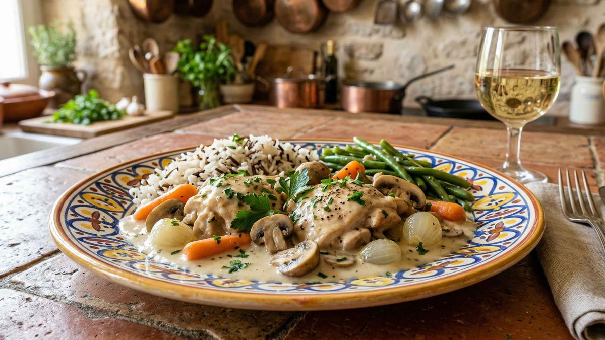 Blanquette de poulet à la crème et champignons de Paris