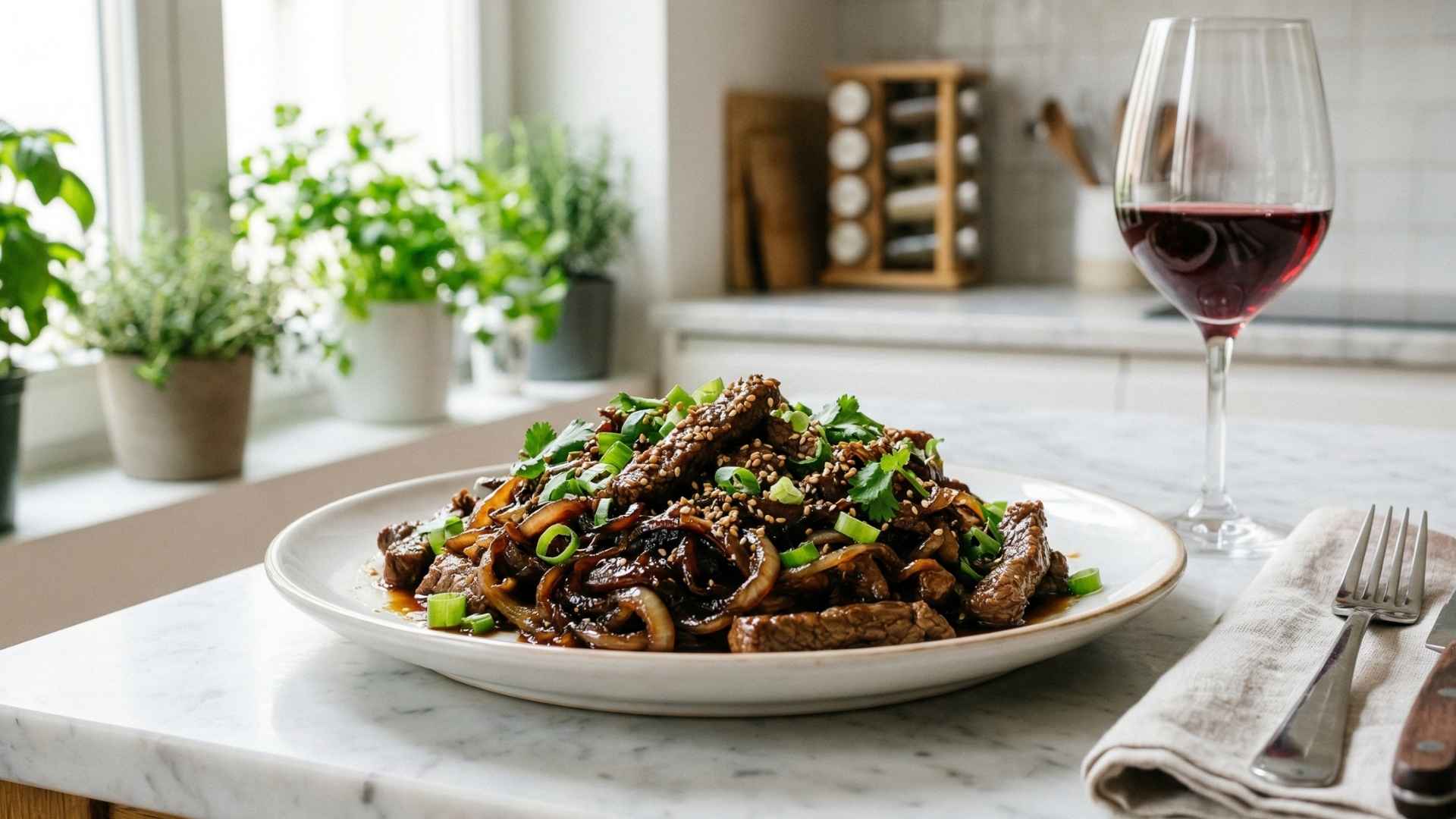 Bœuf aux oignons caramélisés à la sauce soja