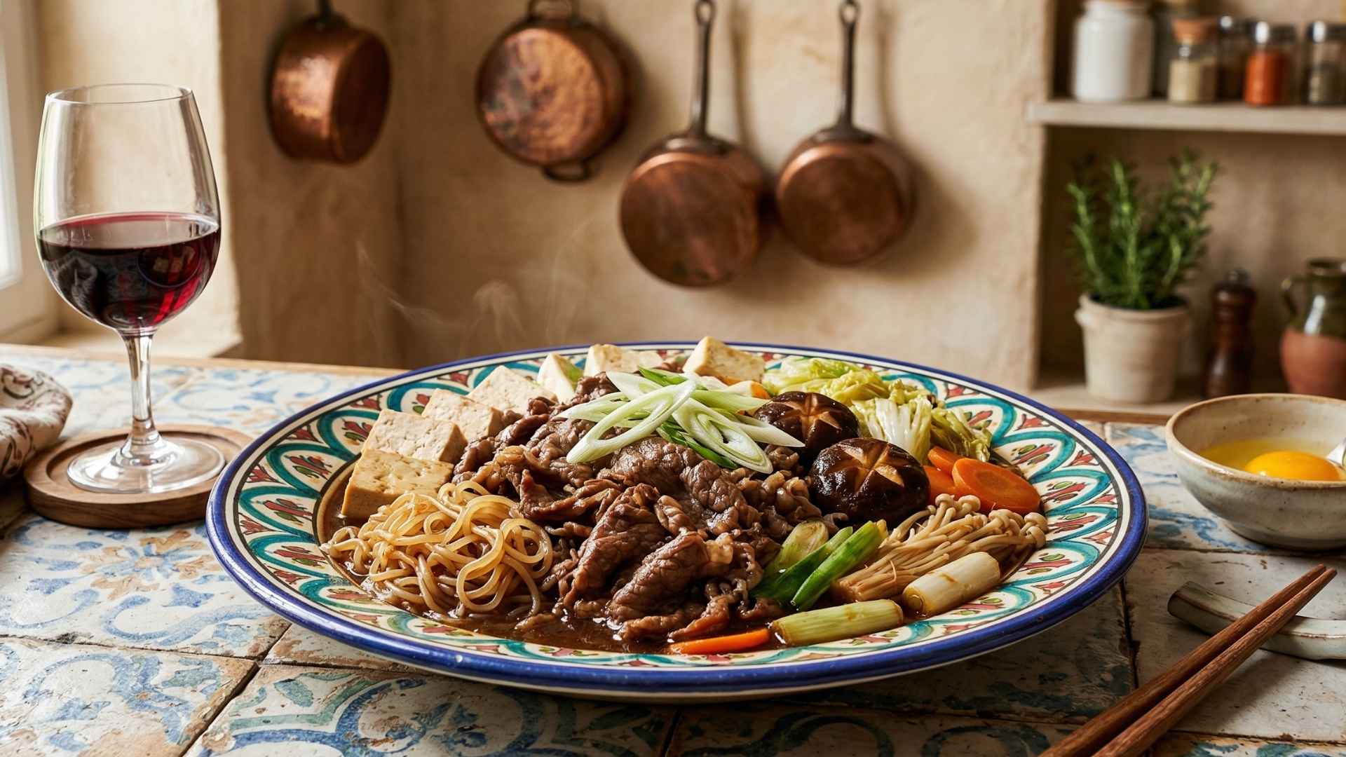Bœuf sukiyaki japonais aux légumes et sauce sucrée Image