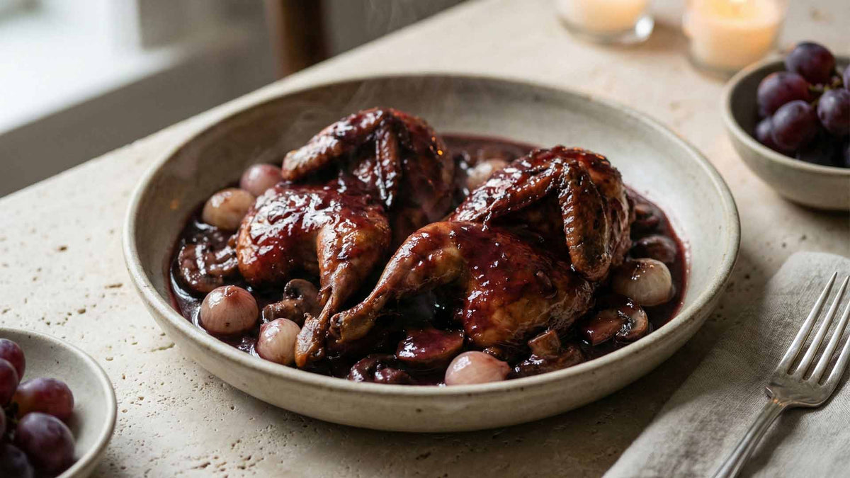Caille au vin rouge