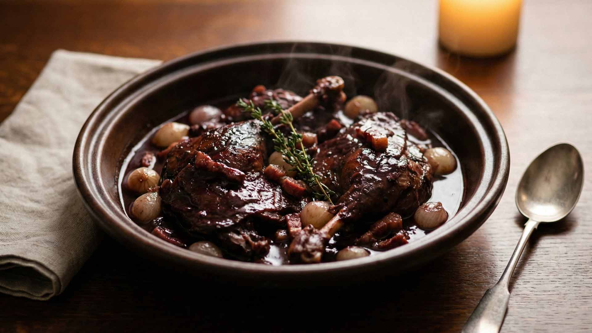 Canard en cocotte au vin rouge