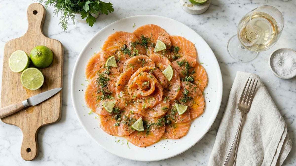 Carpaccio de saumon frais à l'aneth et citron vert