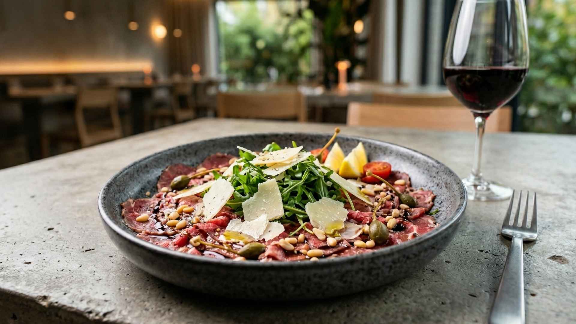 Carpaccio de bœuf à l'italienne et roquette
