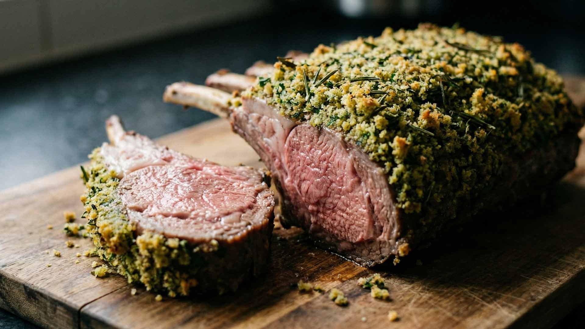 Carré d'agneau aux herbes en croûte