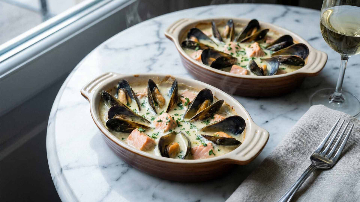 cassolette de moules et saumon