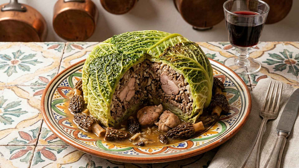 Chou vert farci aux ris de veau et morilles