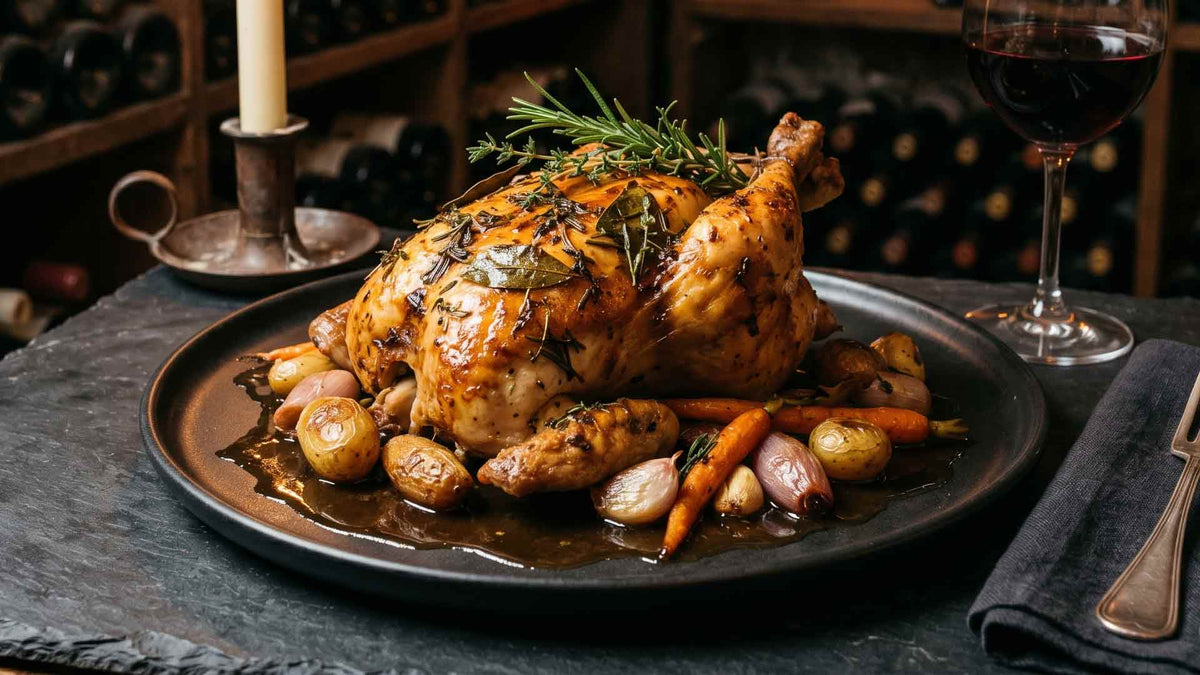 Coquelet rôti aux herbes et jus corsé