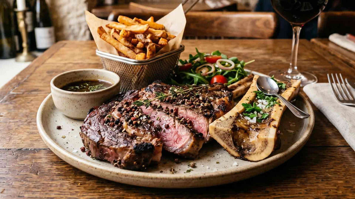 Côte de bœuf maturée au poivre de Sichuan et os à moelle