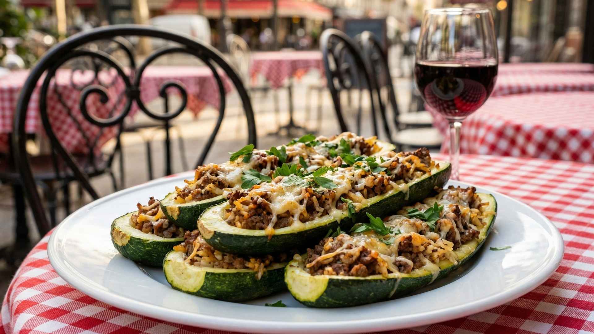 Courgettes farcies à la viande hachée et riz parfumé