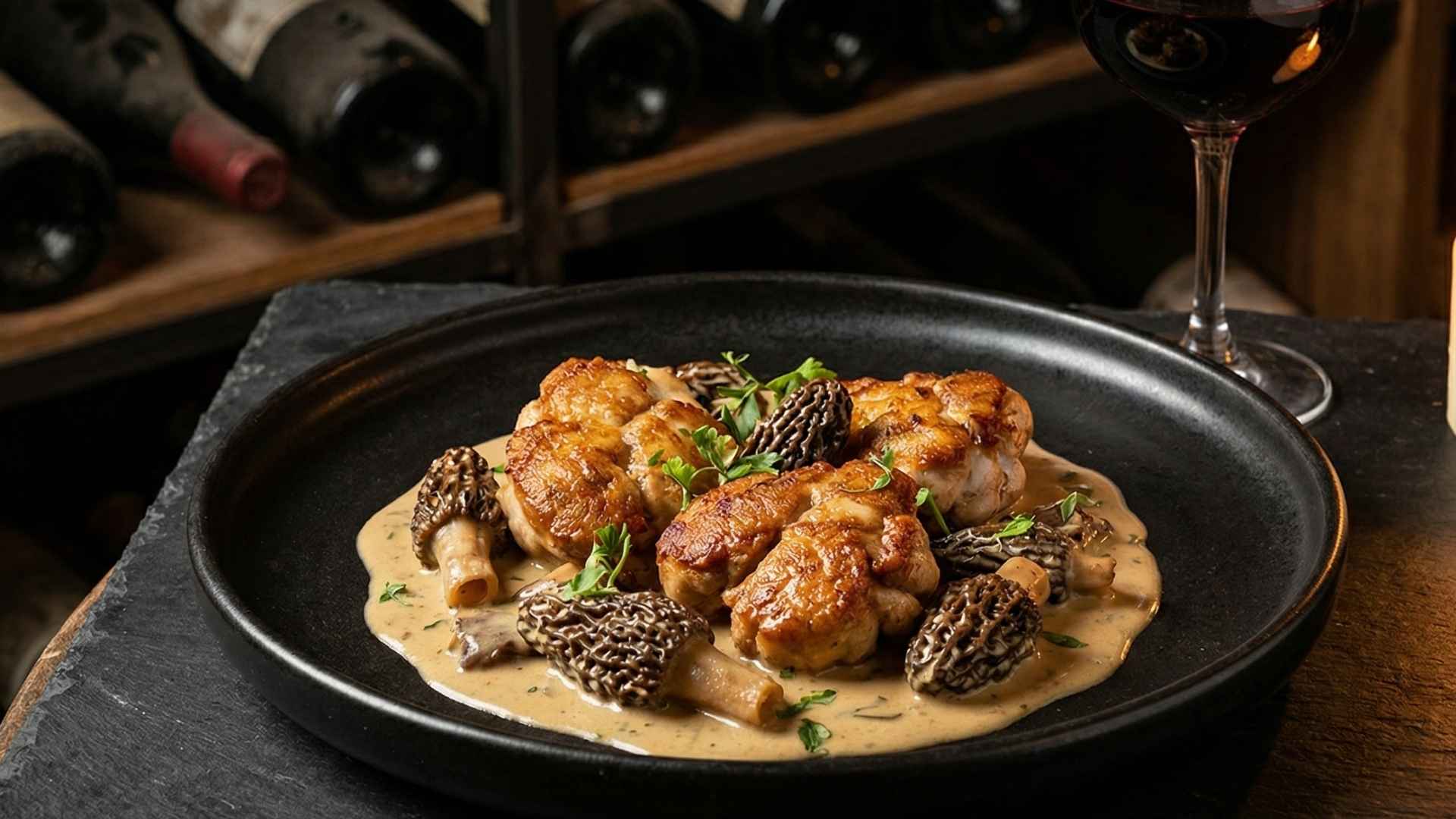 Croustillant de ris de veau aux morilles des bois