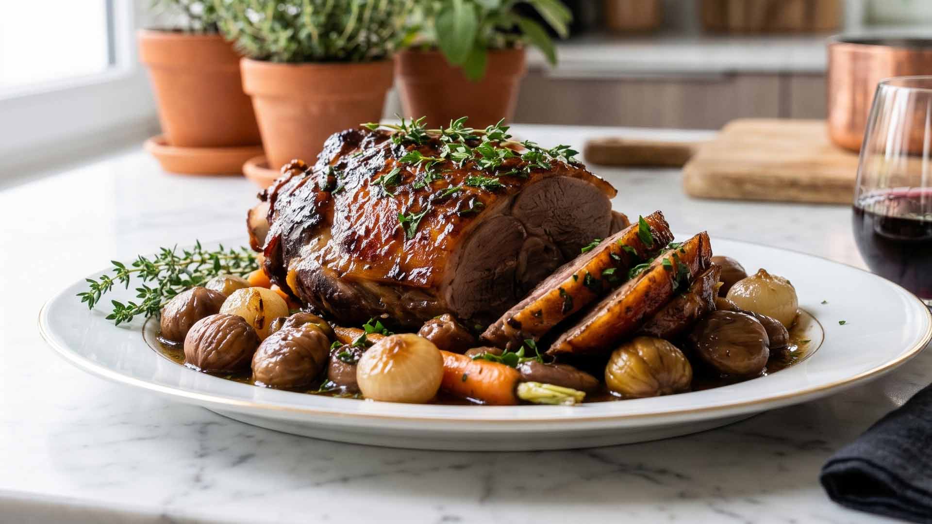 Cuissot de sanglier rôti aux marrons