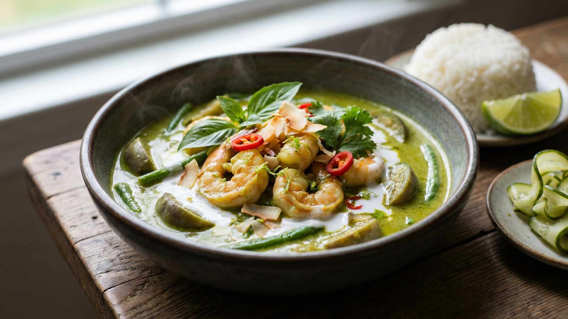 Curry vert de crevettes au lait de coco Image