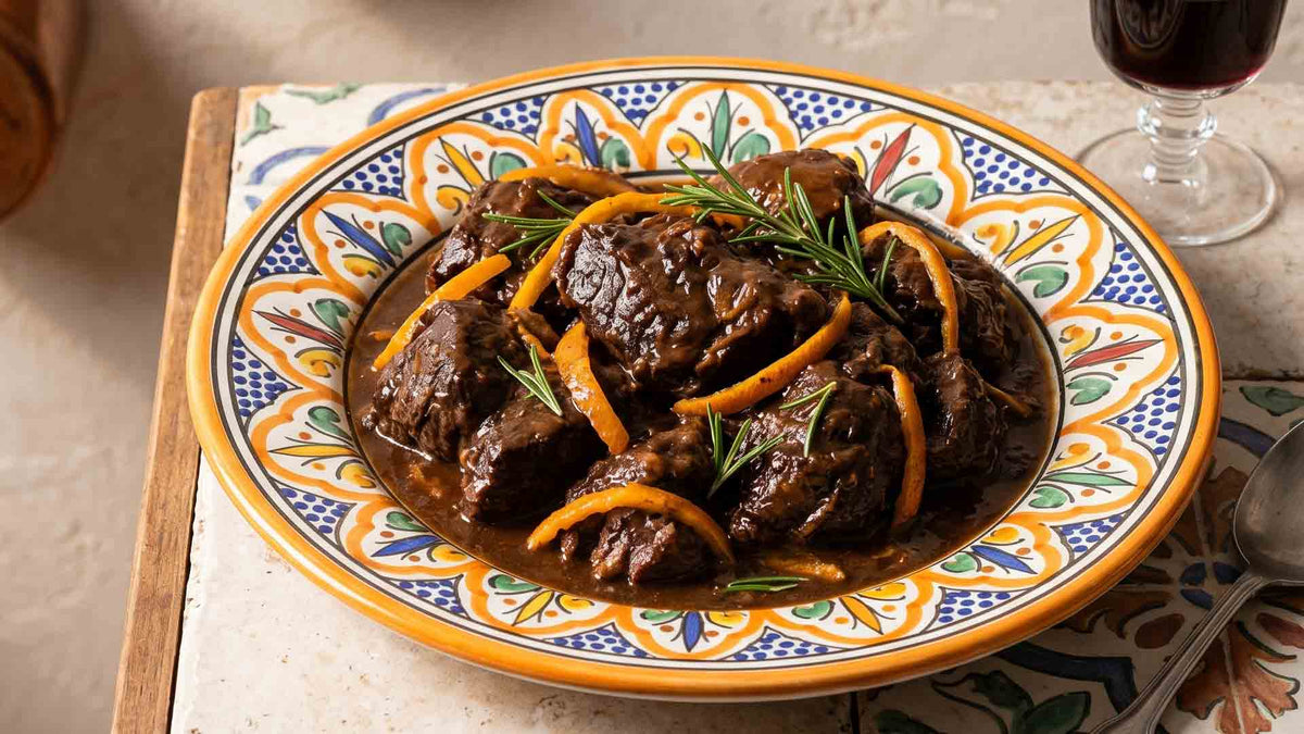 Daube de joue de bœuf au romarin et écorces d'orange