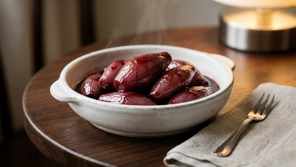 Échalotes confites au vin rouge