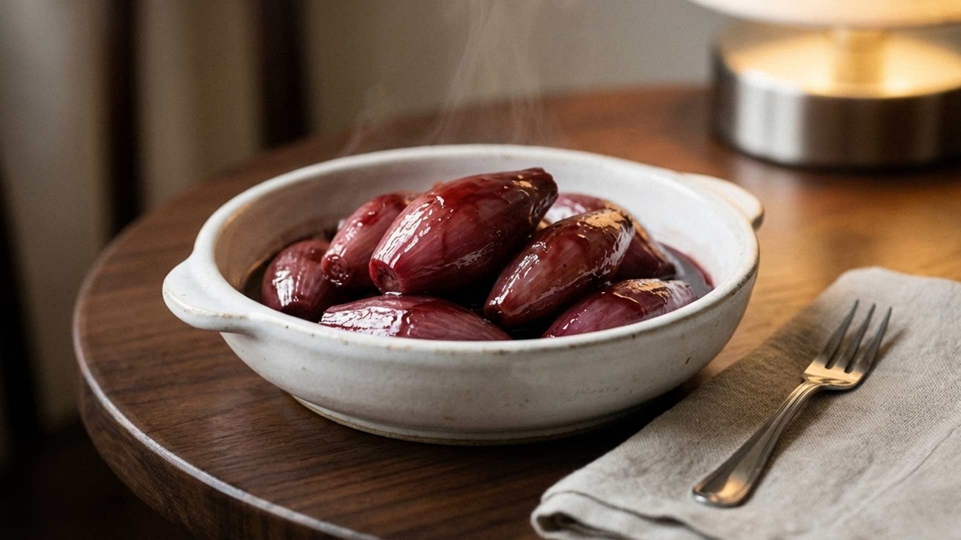 Échalotes confites au vin rouge