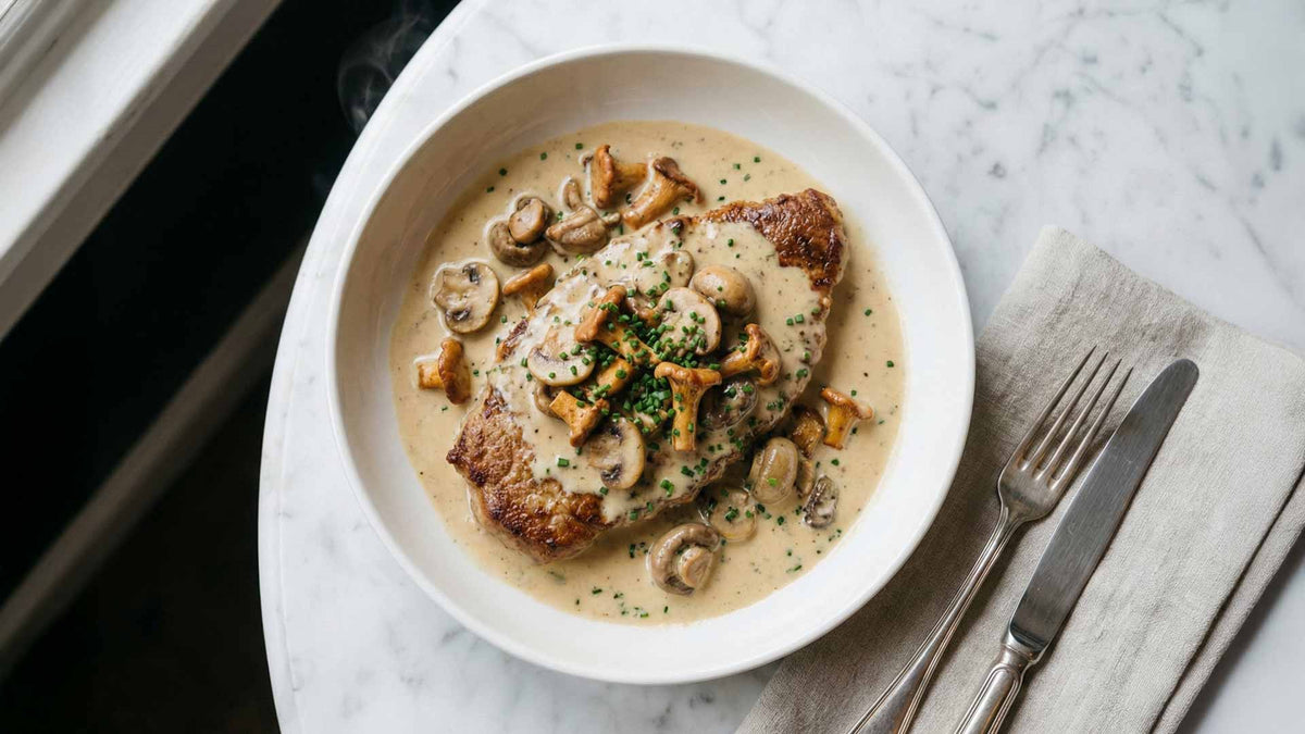 Escalope de veau champignon creme vin blanc