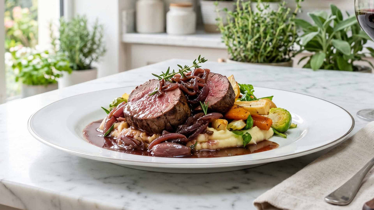 Filet mignon de biche aux échalotes confites