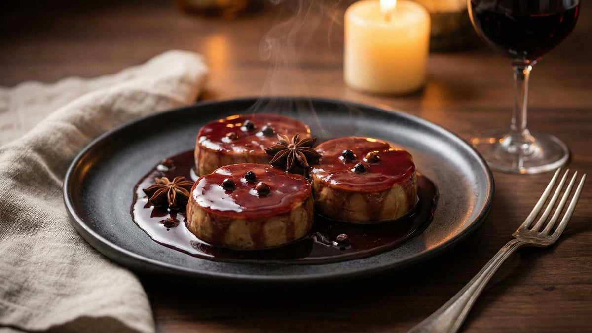 Foie gras poché au vin rouge épicé