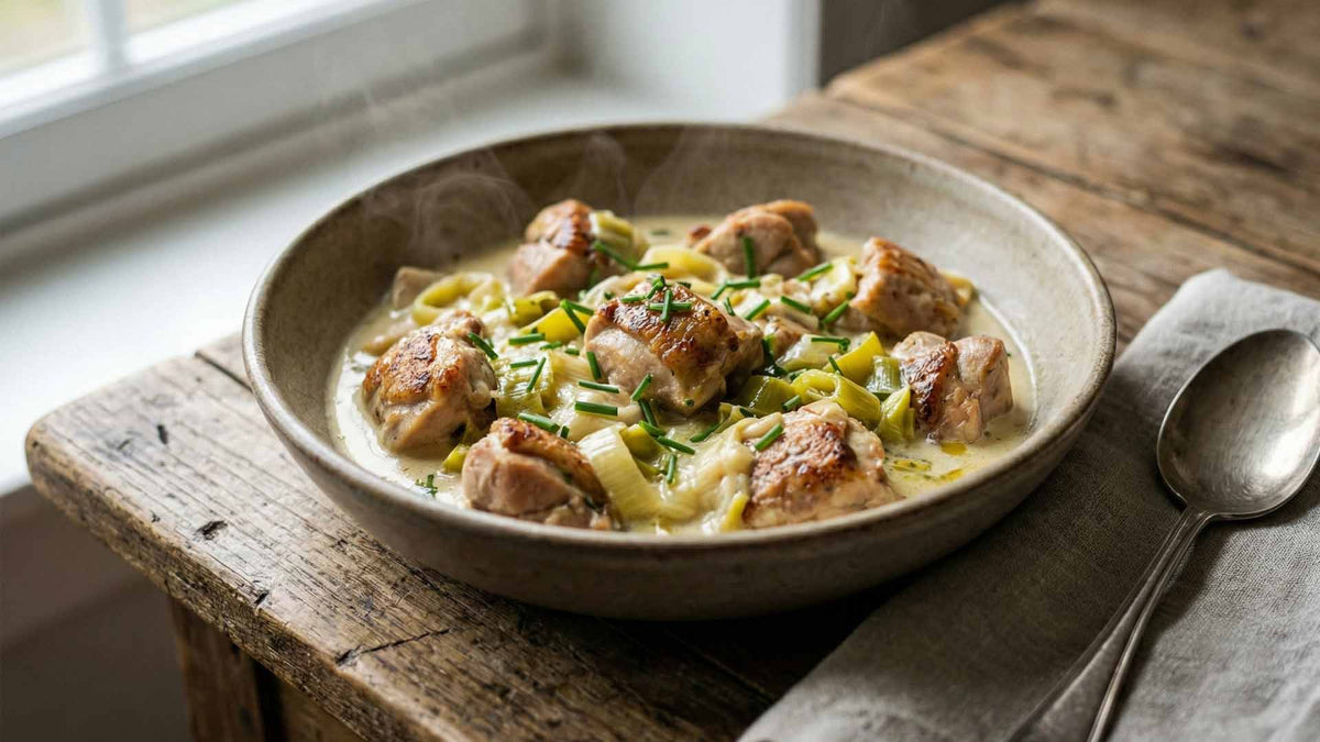 Fondue de poulet au vin blanc