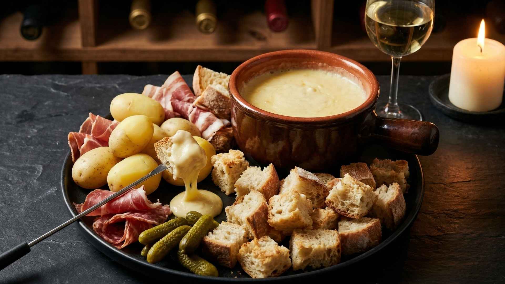 Fondue au fromage fondant et pain croustillant Image