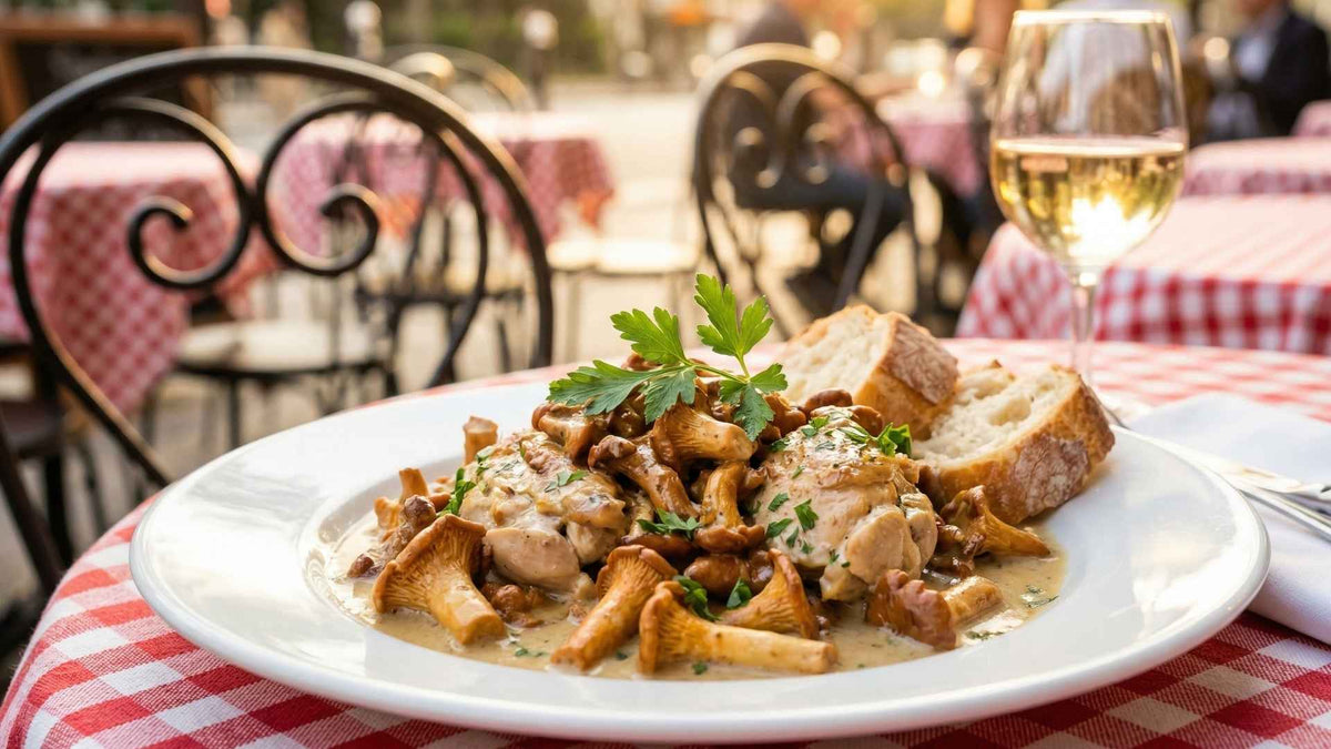 Fricassée de volaille fermière aux girolles et crème fraîche