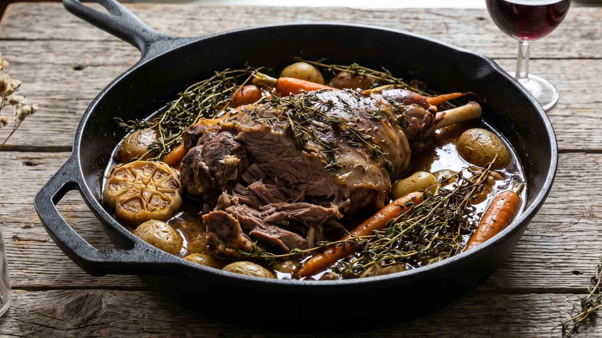 Gigot d'agneau de sept heures au thym