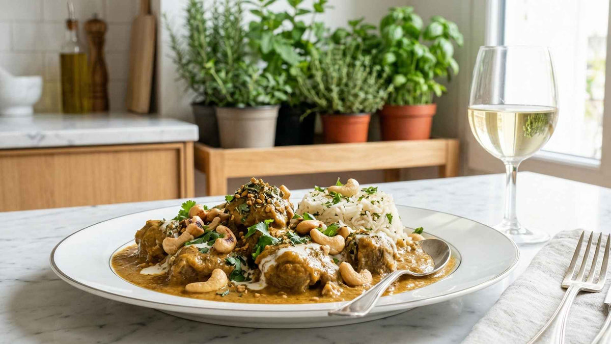 Korma d'agneau onctueux à la crème et noix de cajou