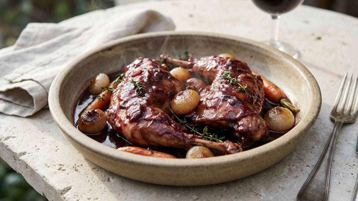 Lapin en cocotte au vin rouge