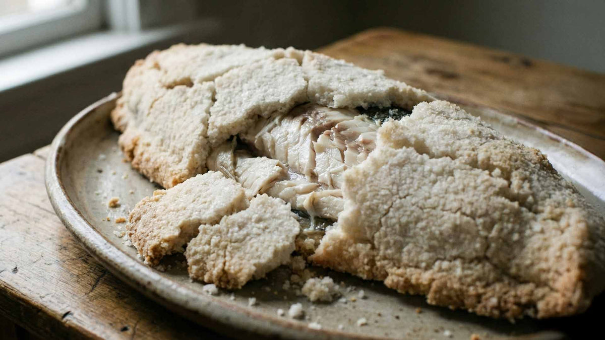 Loup en croûte de sel et fenouil rôti à l'anis