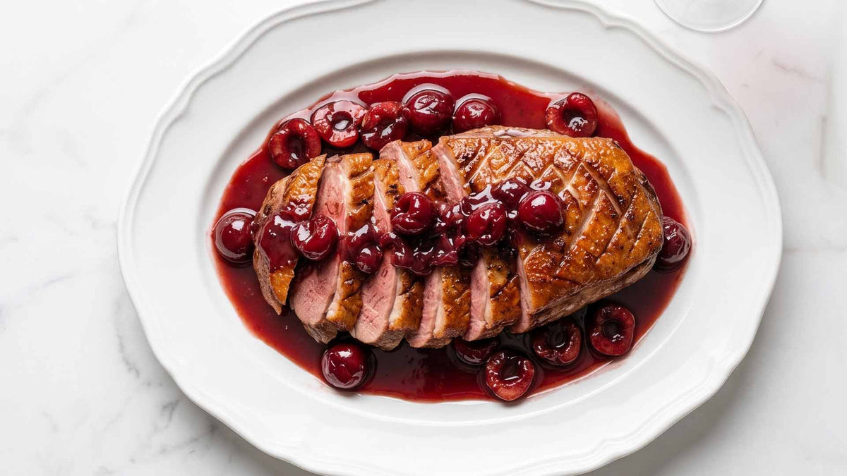 Magret de canard rôti aux cerises