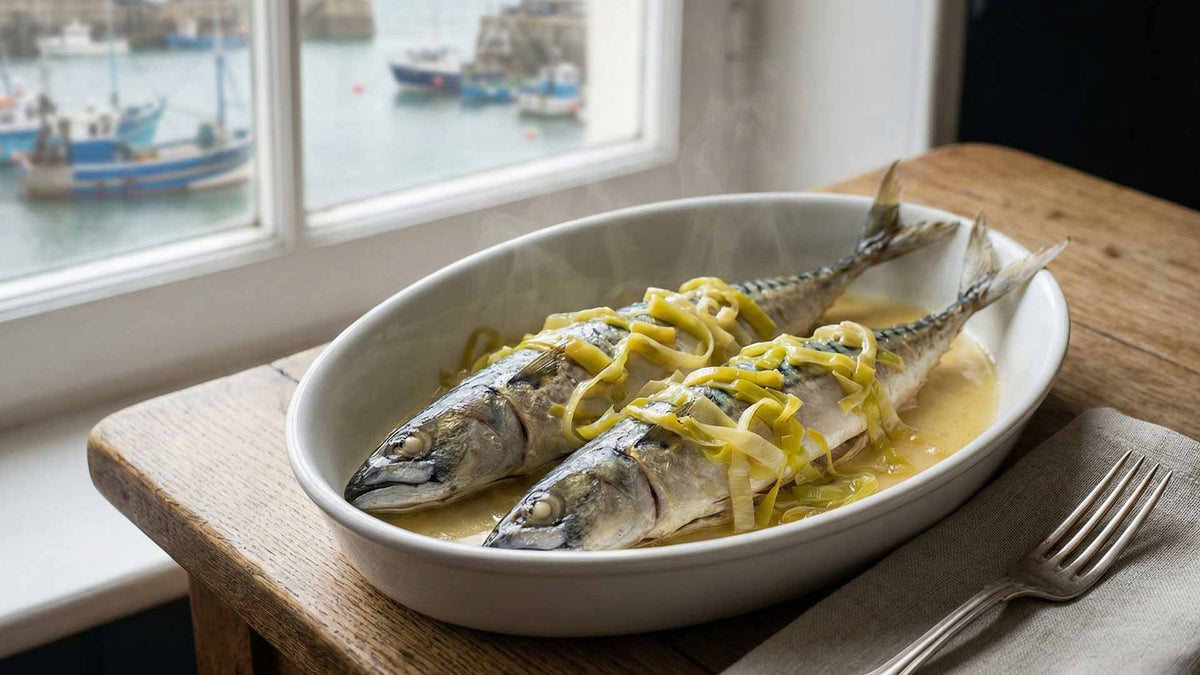 Maquereaux au vin blanc et poireaux