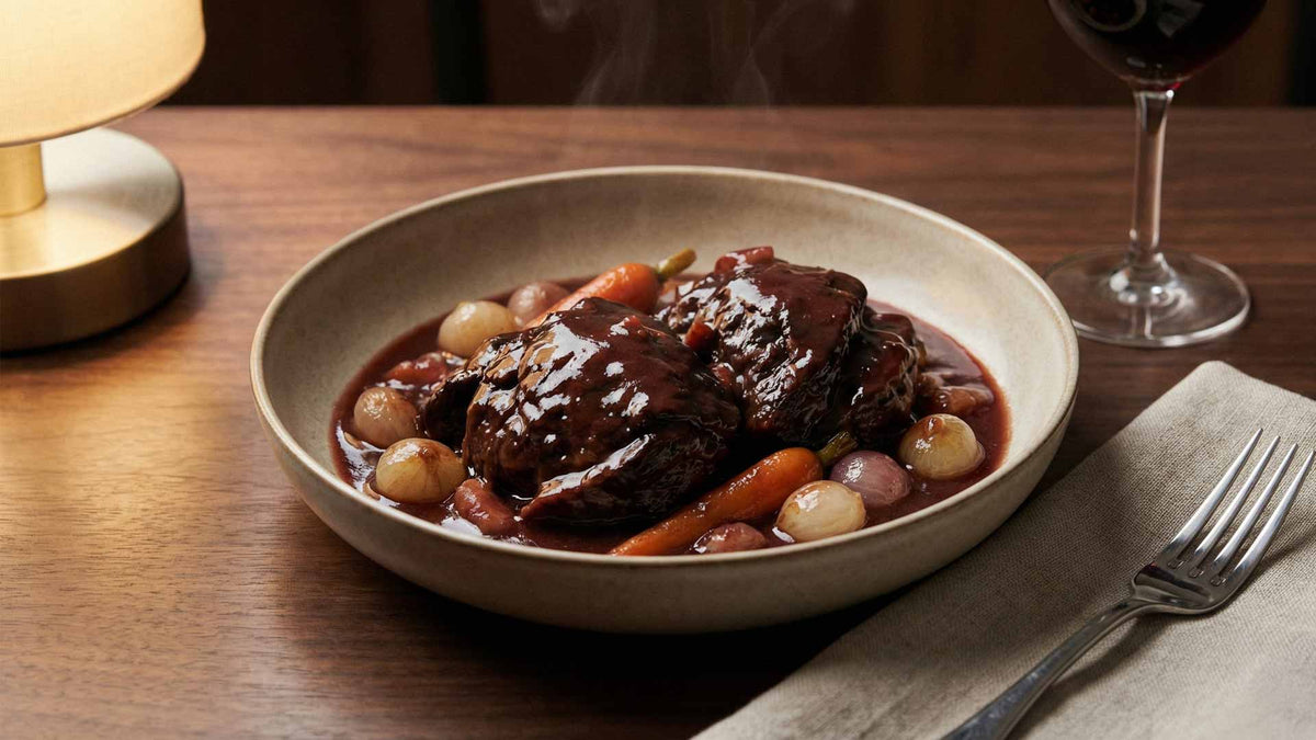 Noix de joue de bœuf au vin rouge