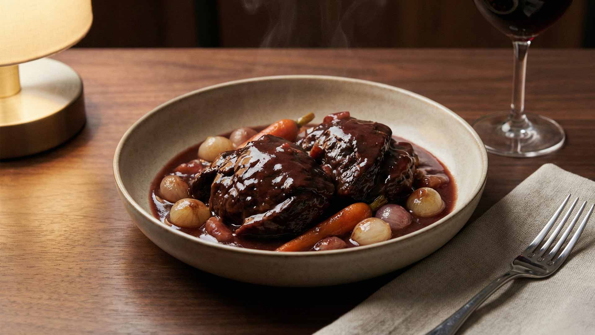 Noix de joue de bœuf au vin rouge Image