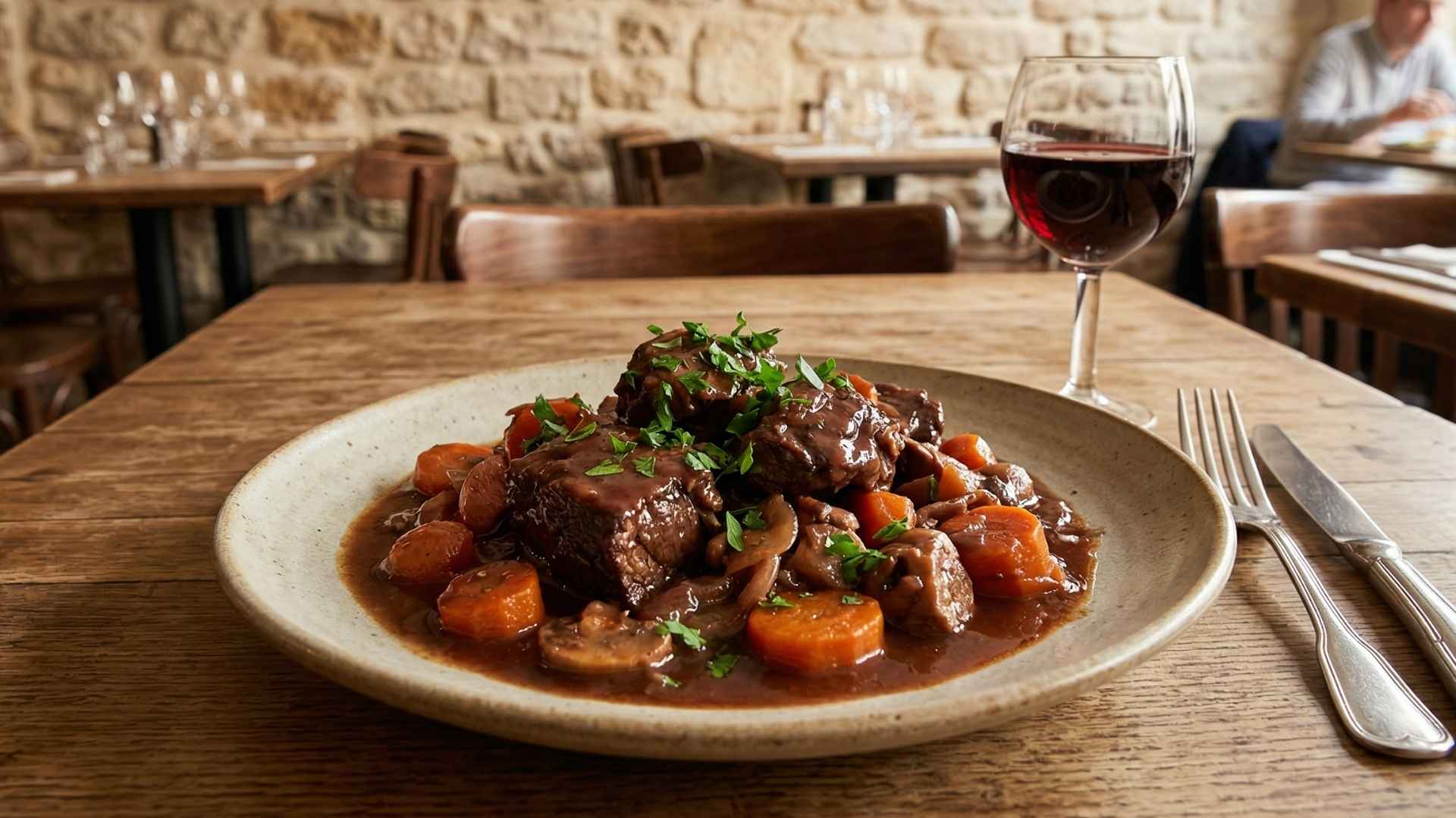 Paleron de bœuf braisé aux carottes et vin rouge Image
