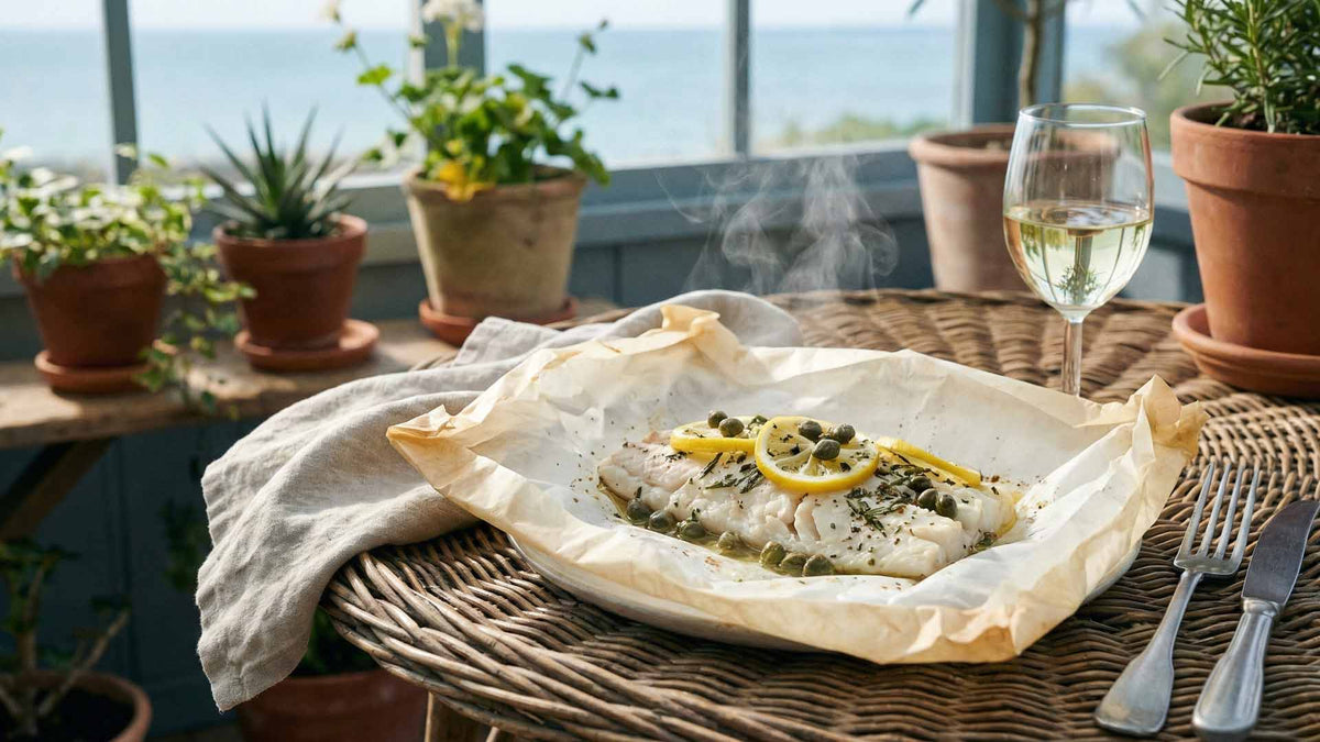 Papillote de lieu aux câpres et vin blanc