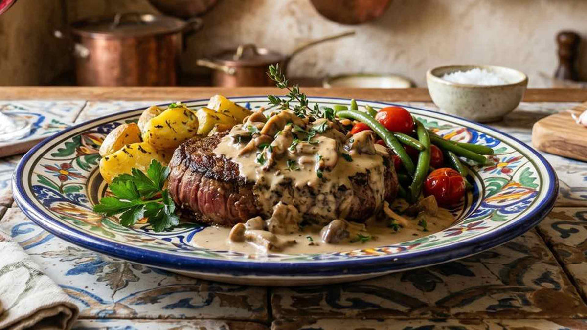 Pavé de bœuf, sauce crémée aux cèpes