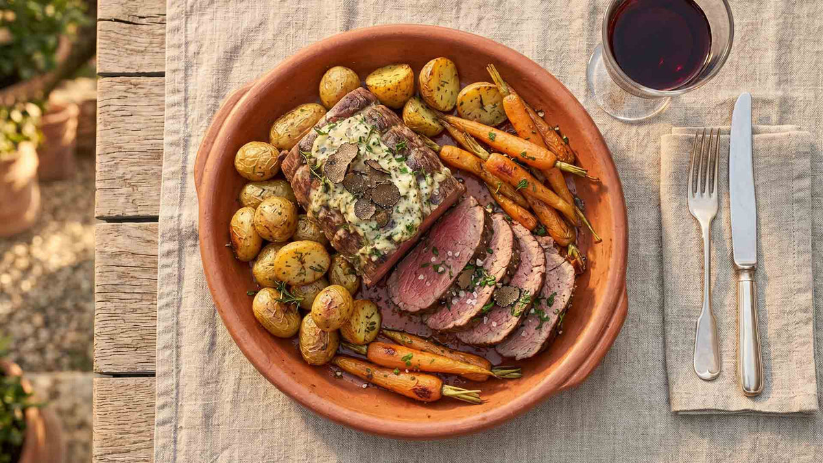 Pièce de bœuf rôtie au beurre de truffe