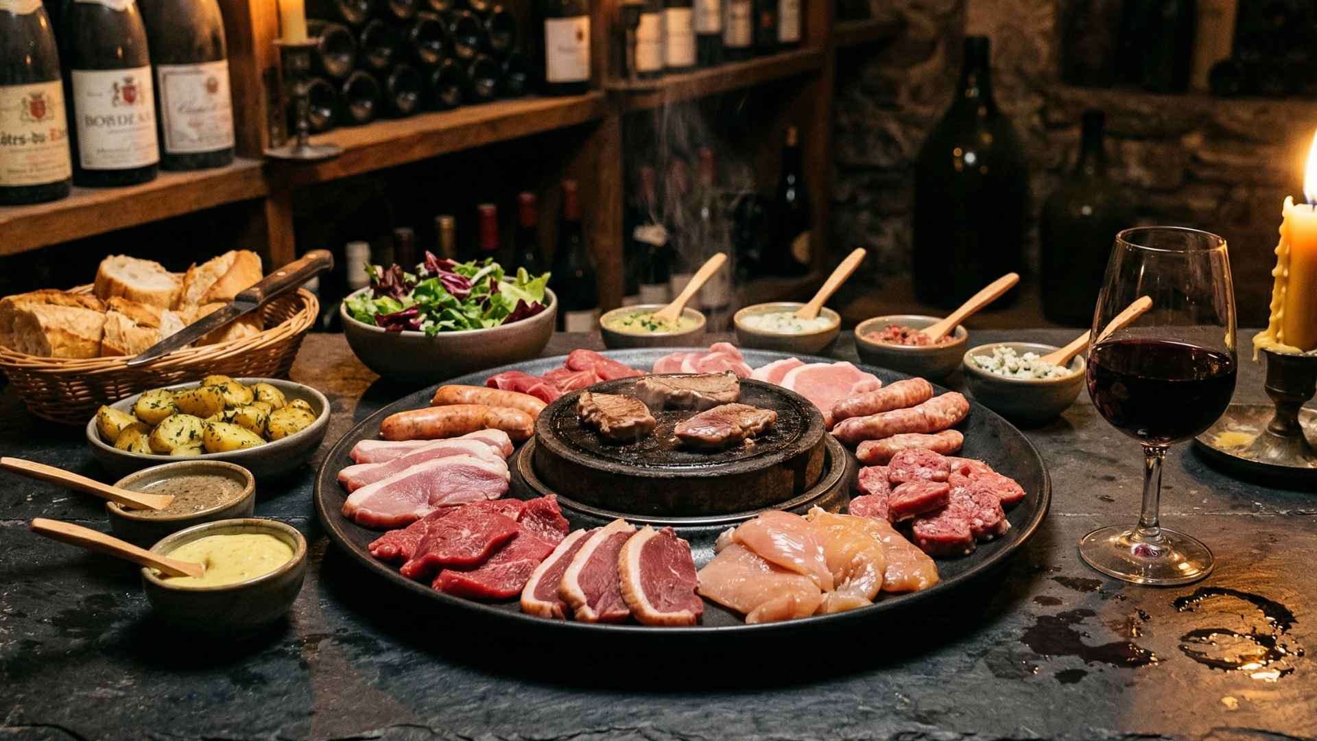 Pierrade conviviale aux viandes et sauces maison