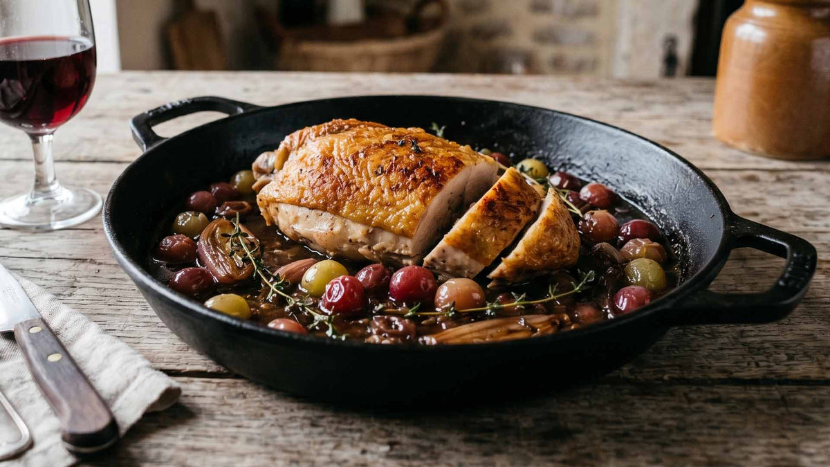Suprême de pintade rôti aux raisins