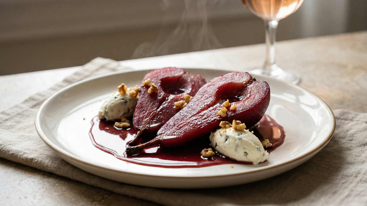 Poire au vin et roquefort