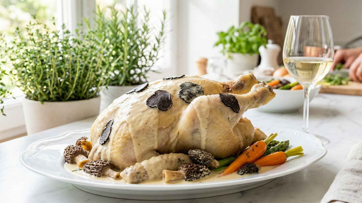 Poularde de bresse 'demi-deuil'