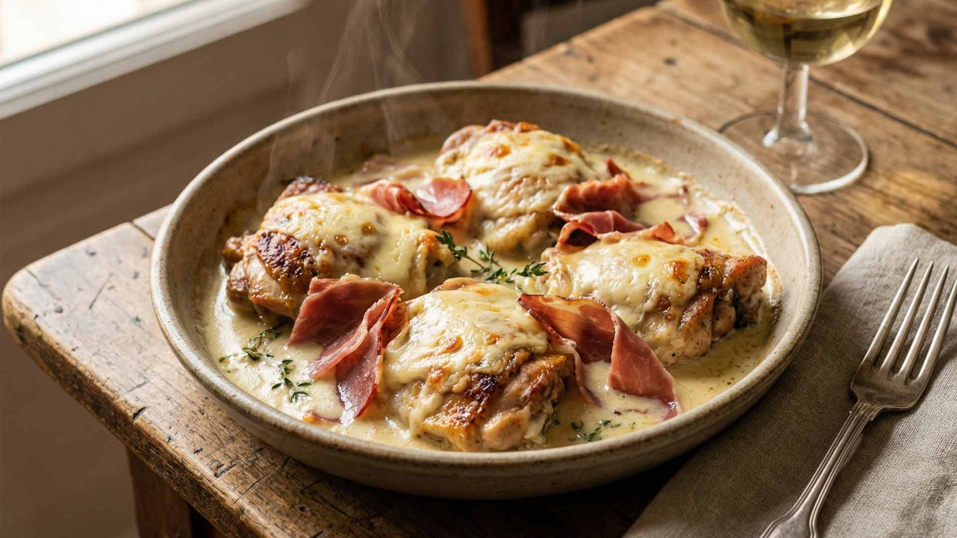 Poulet au cantal vin blanc et creme fraiche et jambon Image