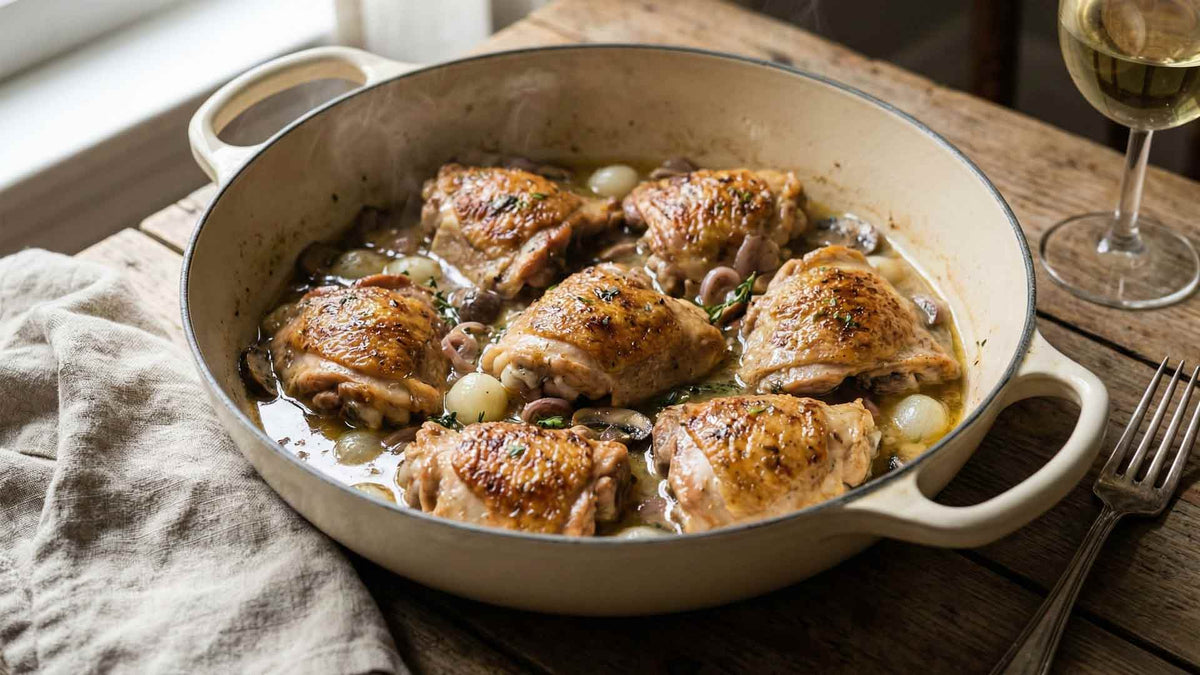 Poulet au vin blanc en cocotte