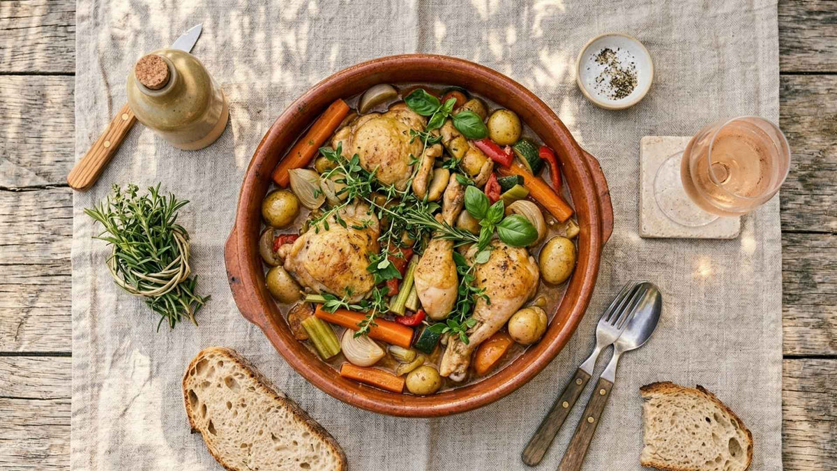 Poulet cocotte aux légumes fondants et herbes fraîches