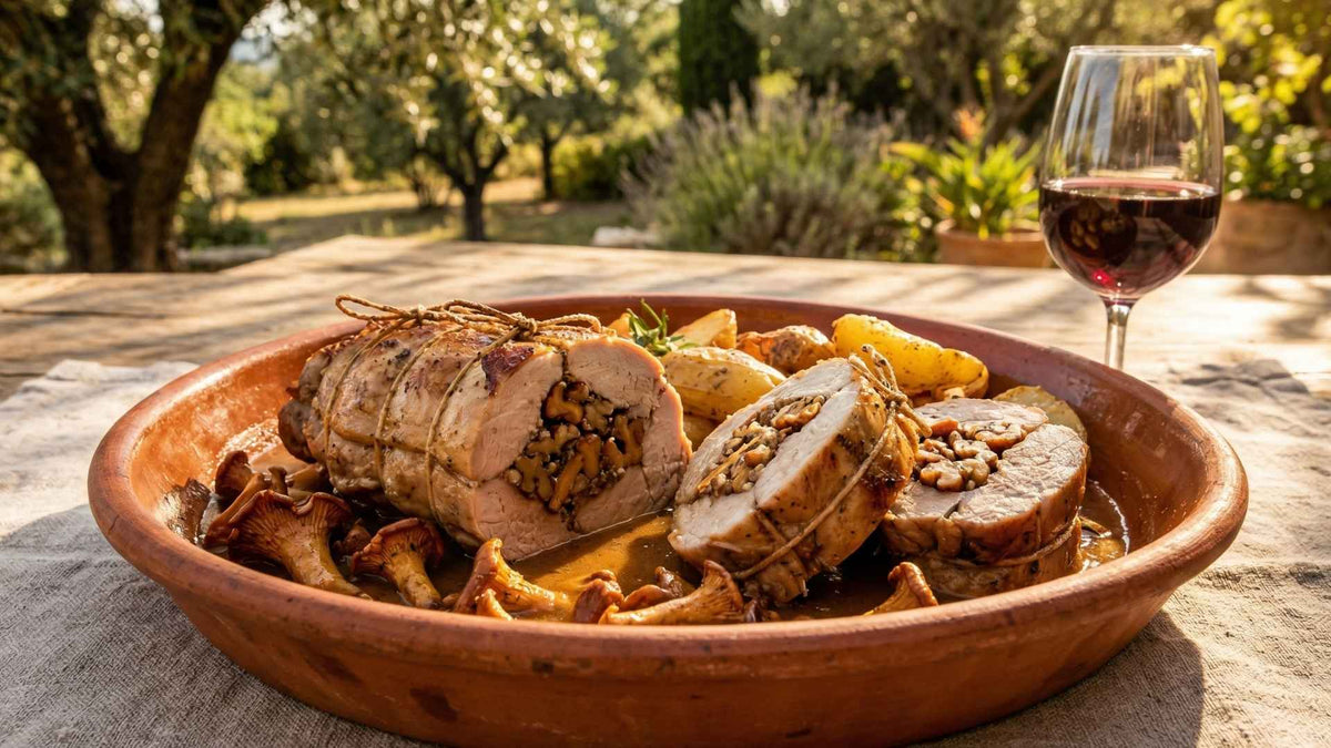 Râble de lapin farci aux noix et girolles